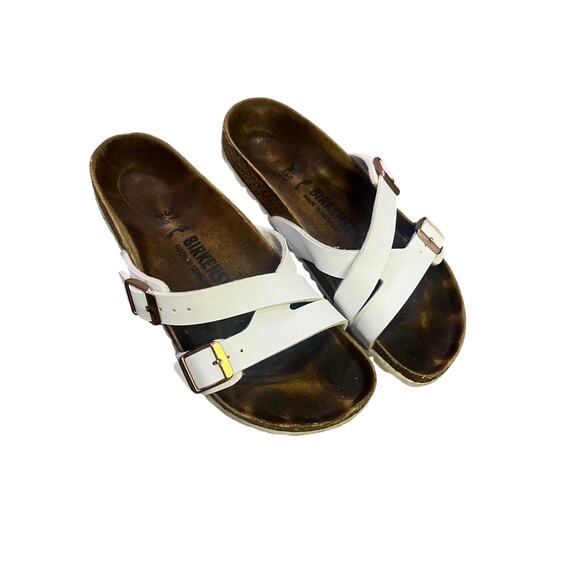 Birkenstock Yao White Strappy Sandal, Women’s 37 Leather‎ Mule Comfort Slip-On - Picture 1 of 9